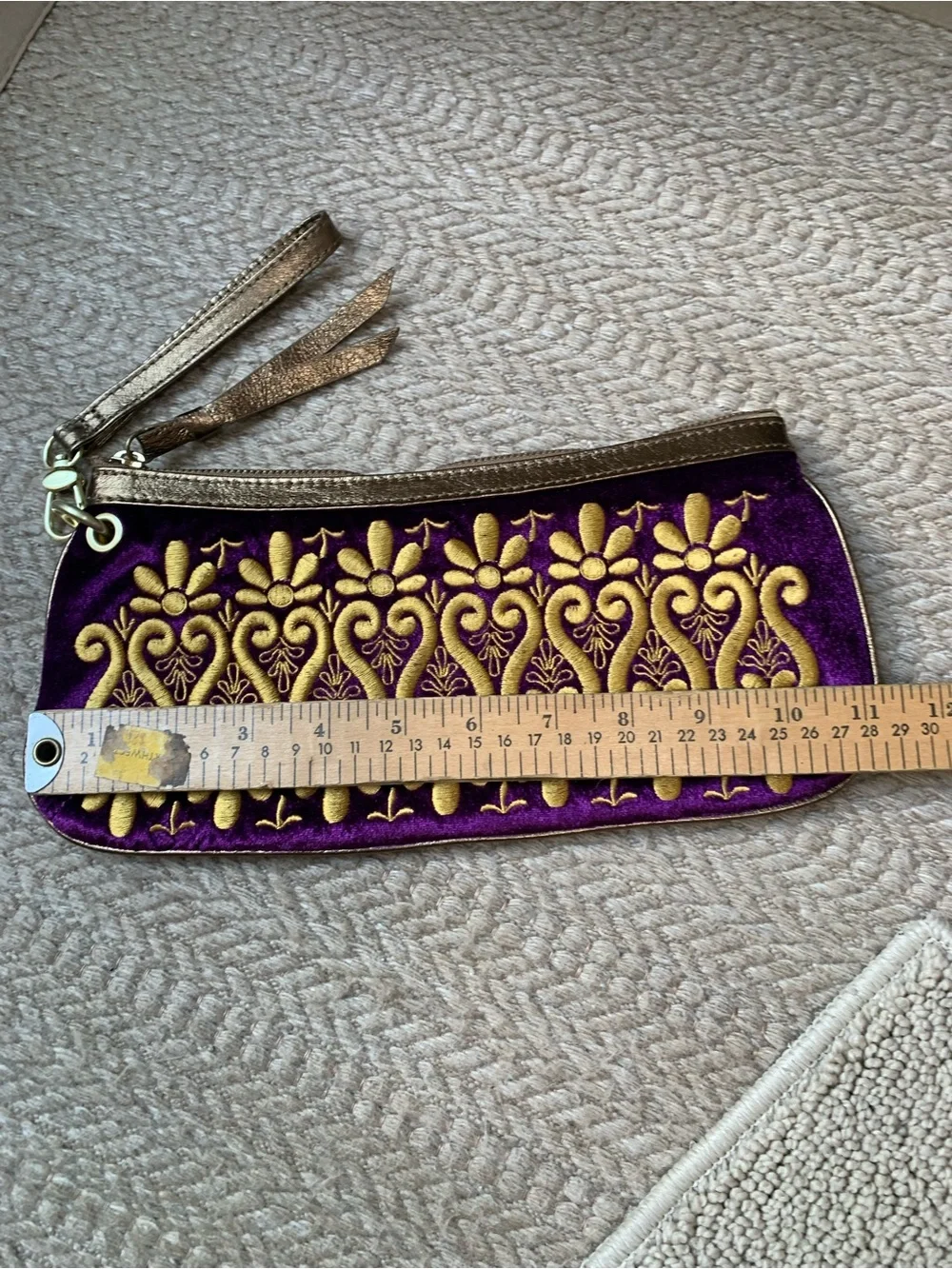 Purple Velvet Clutch with Gold Floral Embroidery